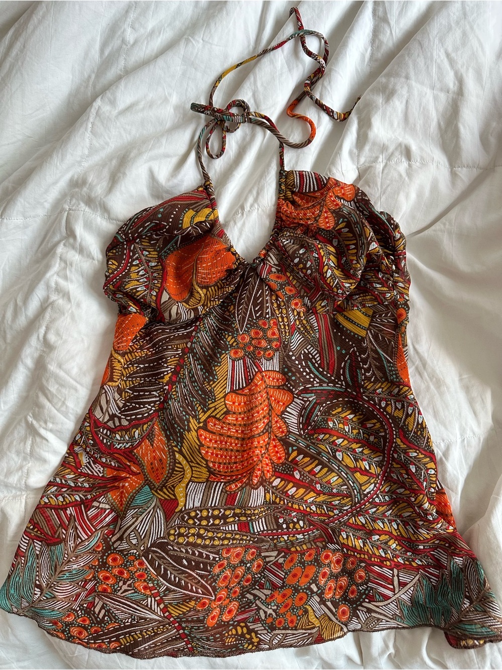 Vintage y2k Brown & Orange Floral paisley Halter Camisole